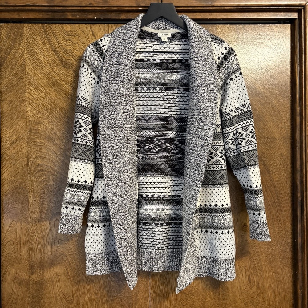 LL Bean Small Snow Fair Isle Nordic Winter Open HeavyLong Sleeve Cardigan Scandi